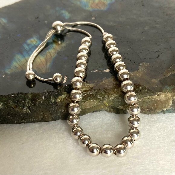 Dyadema Sterling Silver 925 Italy 6MM Beaded Ball Bracelet Adjustable Bolo Clasp - Picture 2 of 16